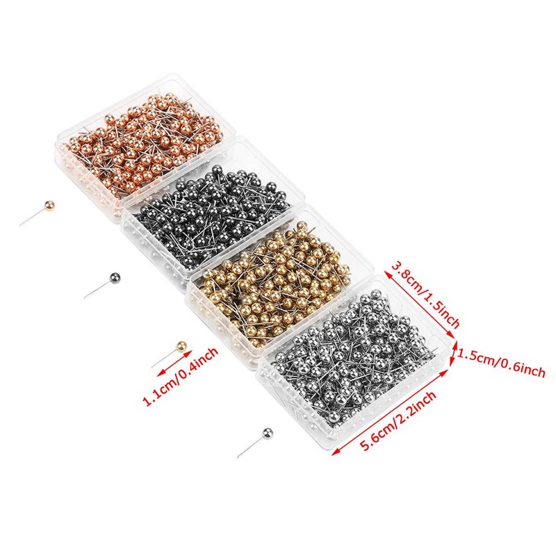 Walfront 800Pcs Four Colors Round Pearl Head Pins Dressmaking Sewing Pin Round Head Pin Fixed Marking Tool Straight Quilting Pins with Transparent Case for Marking Decorating Sewing Crafting Objects - Image 3
